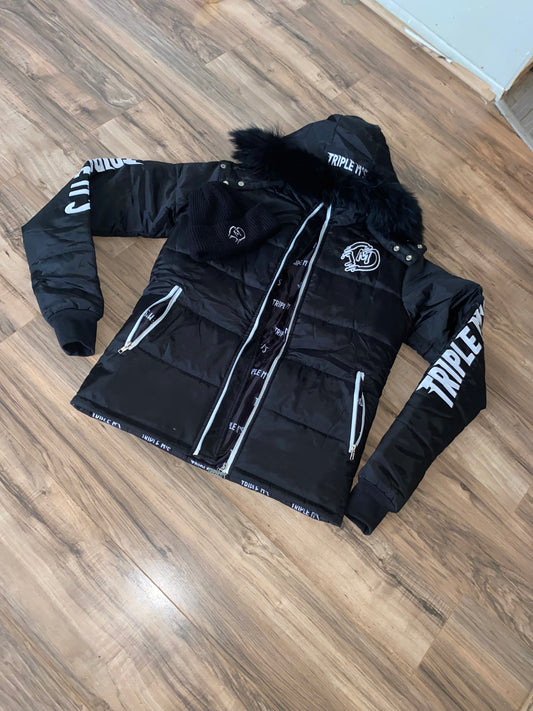 Puffer jacket with fur hood - Triplems clothing